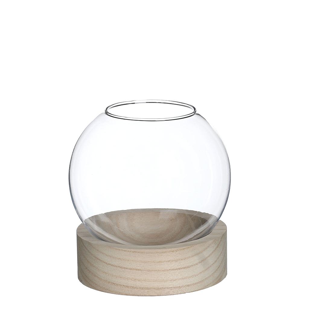 BOULE VERRE SUR BOIS H14 DIAM 13 cm_29412