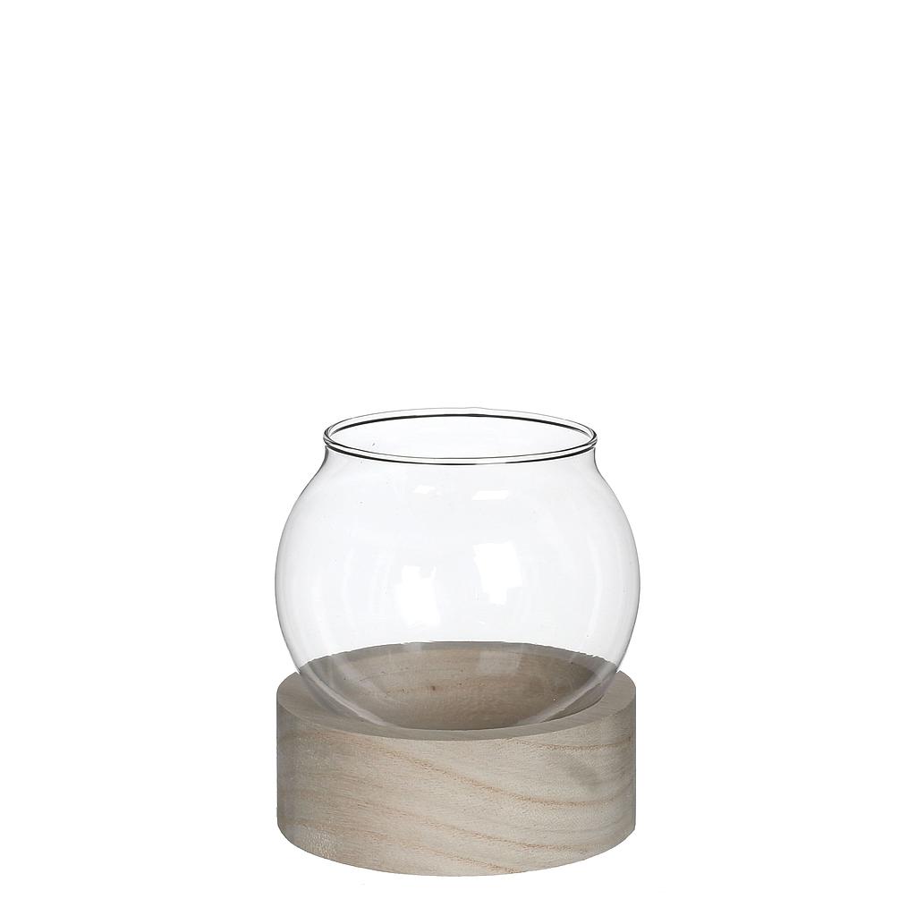 BOULE VERRE SUR BOIS H11 DIAM 10cm_29411 