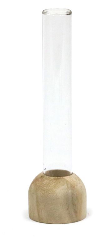 TUBE VERRE SOCLE BOIS H 15cm_29217