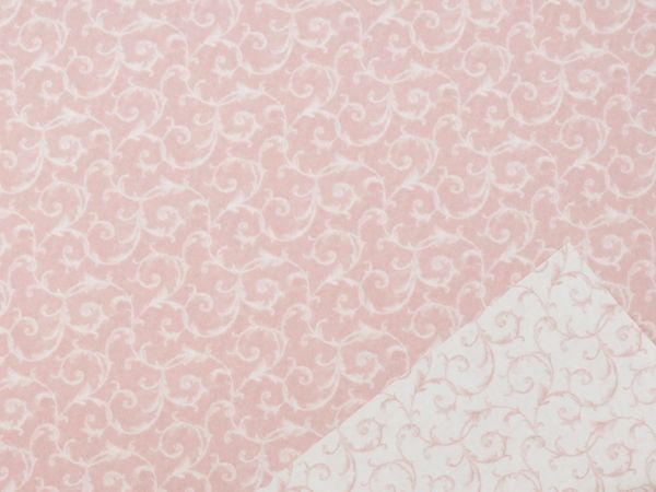 ROULEAU PAPIER IMPERMEABLE _RECTO ARABESQUE BLANC FOND ROSE_VERSO ARABESQUE ROSE FOND BLANC_38GEUFDB507A