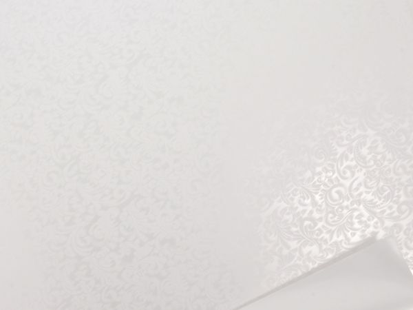 ROULEAU PAPIER IMPERMEABLE _RECTO ARABESQUE BLANCHE FOND ARGENT _VERSO ARGENT UNI _38SRUWDB507A