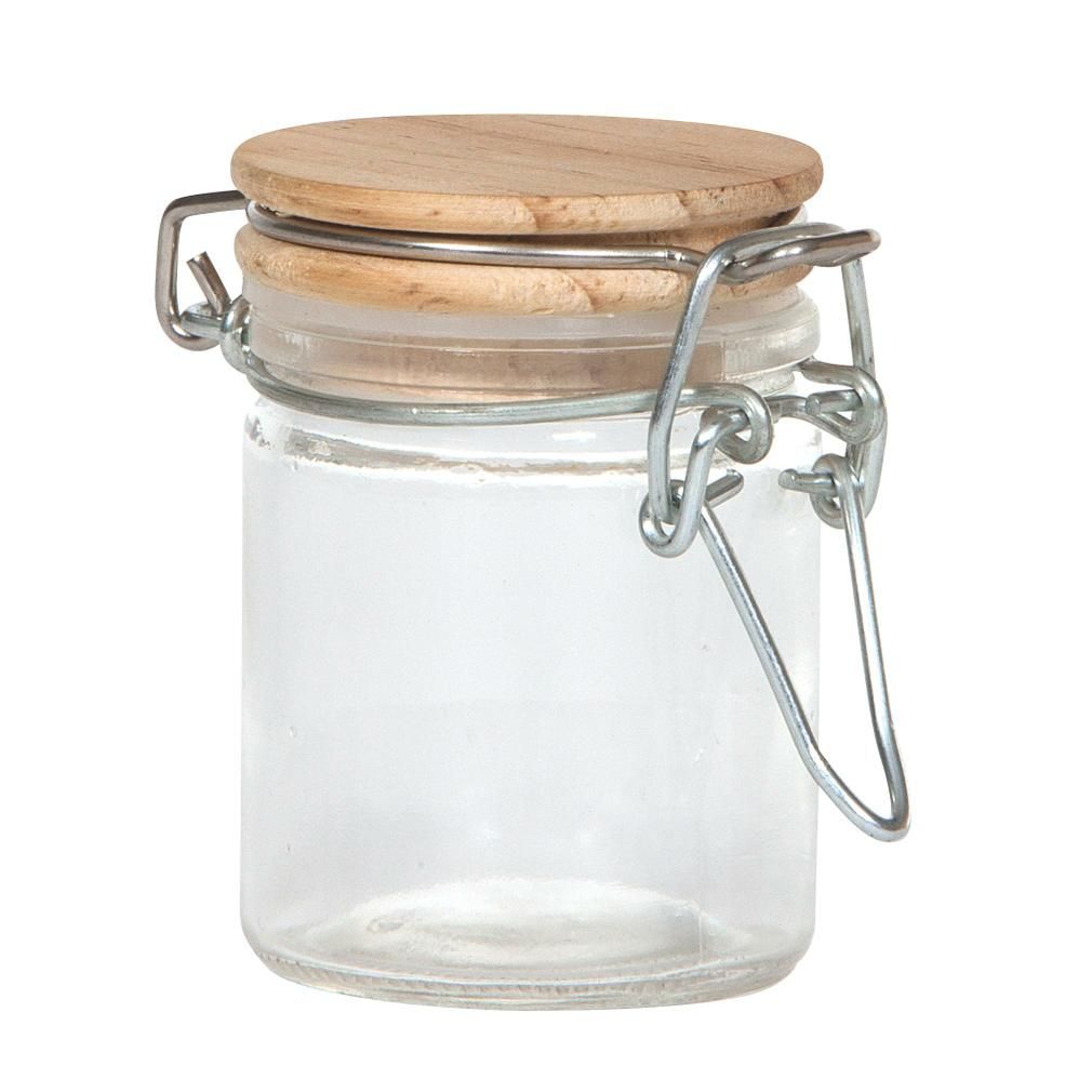 PETIT POT EN VERRE TRANSPARENT_COUVERCLE EN BOIS_H 6cm_DIAM 4,5cm_3114