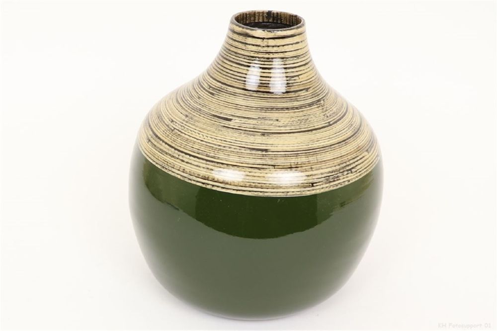 VASE EN BOIS ROND_VERT_Diam 23_H 25cm_841800117