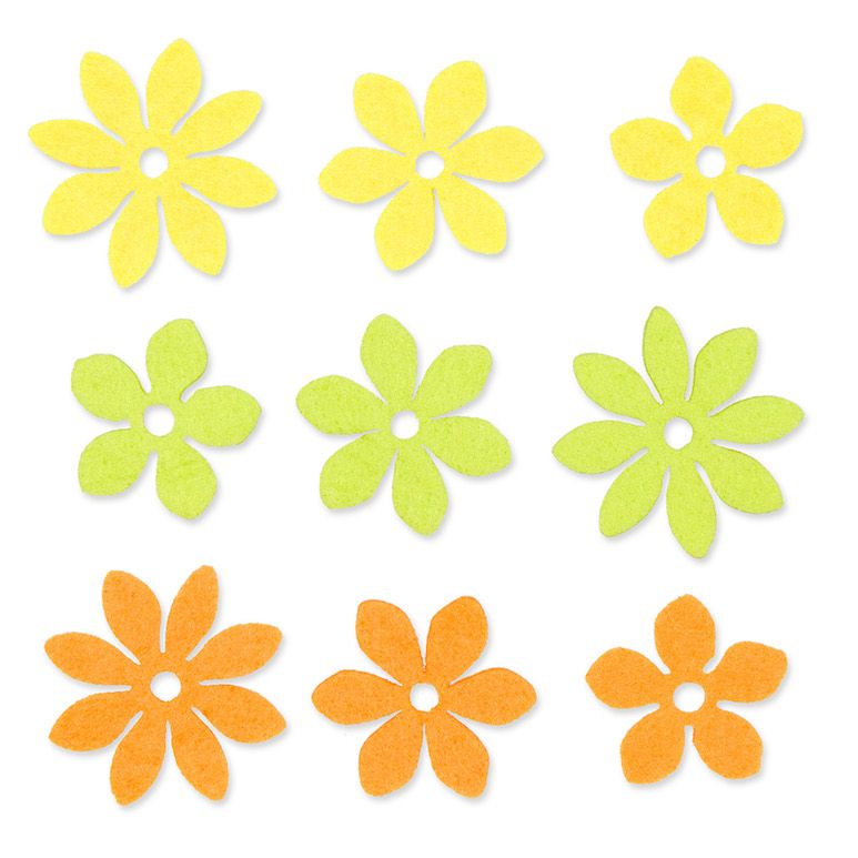 SACHET DE FEUTRINE PETITES FLEURS_JAUNE ORANGE VERT_SACHET DE 36 pcs_63169-000-968