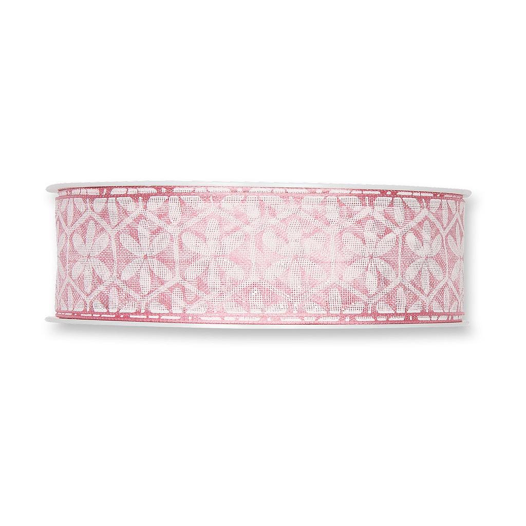RUBAN TRANSPARENT IMPRIME MOTIF FLEUR 25mm x 20m_ROSE_218-025-24-20
