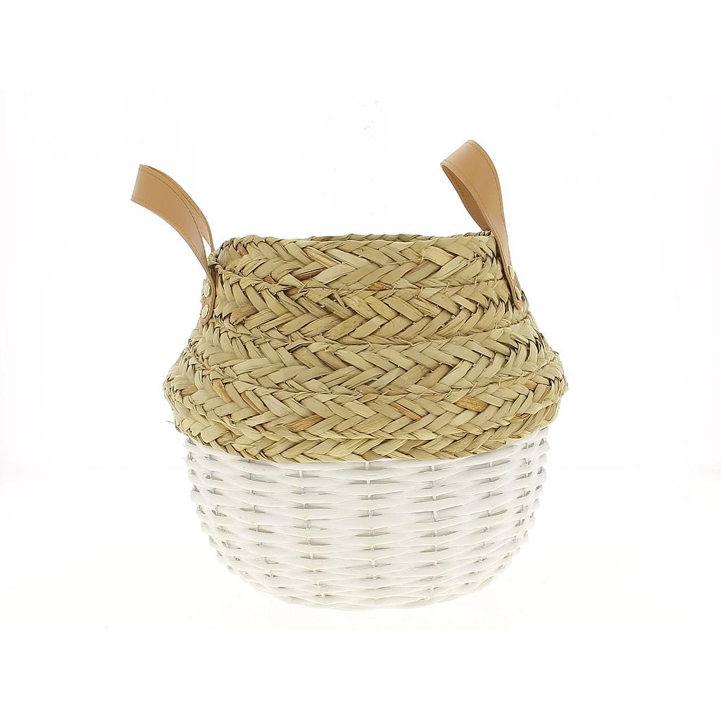 PANIER ROND VANNERIE BICOLORE_Diam 21xH 25cm_19LG1007