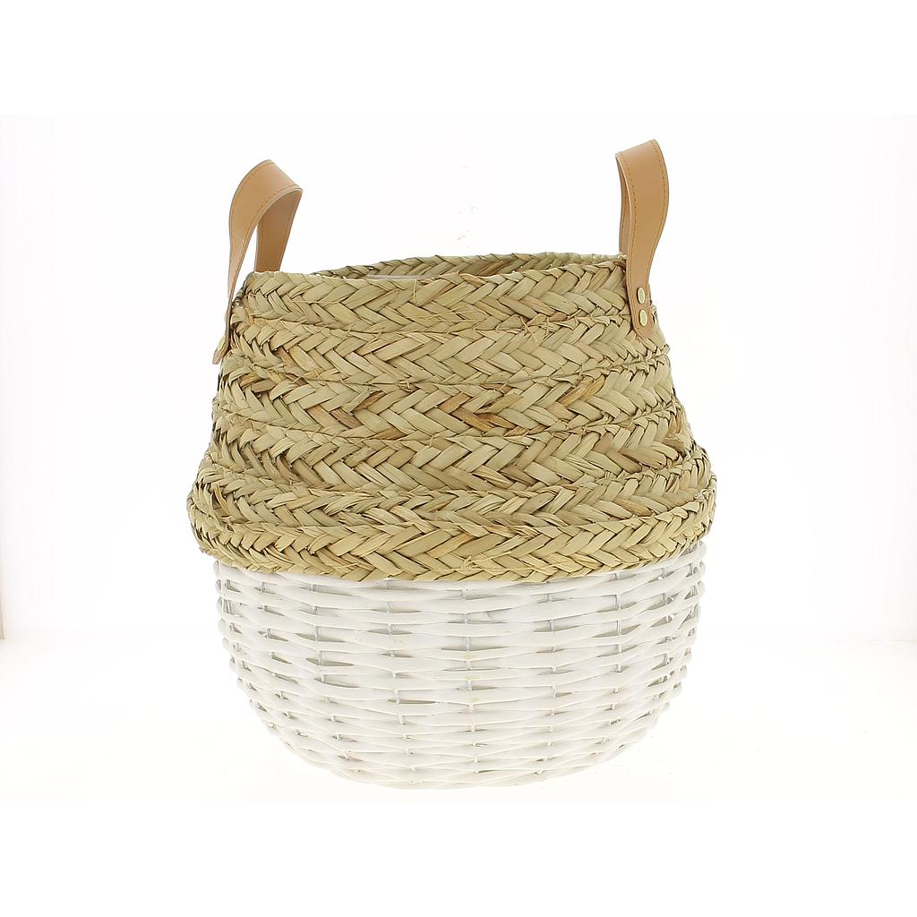 PANIER ROND VANNERIE BICOLORE_Diam 25xH 30cm_19LG1008