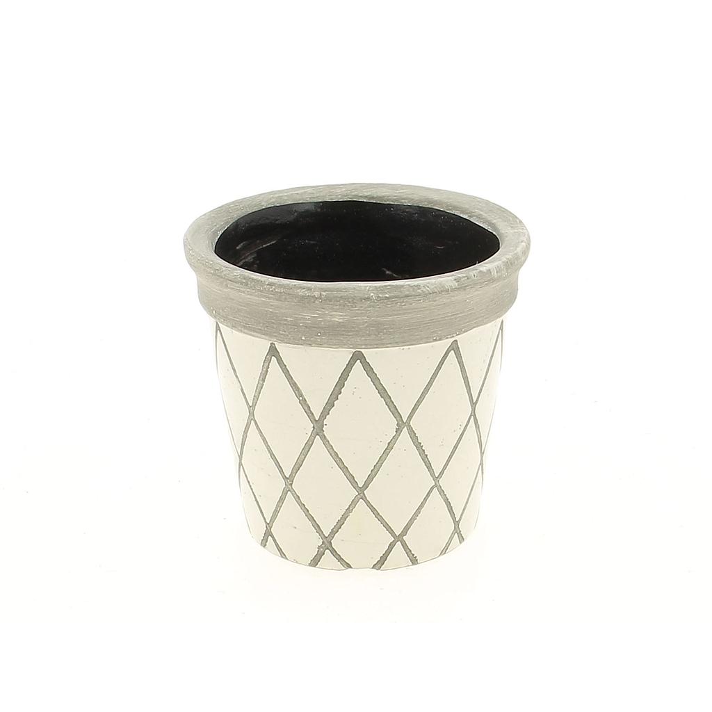 CACHE POT BLANC ET GRIS_Diam 11,5 xH11cm _19HX1014-B