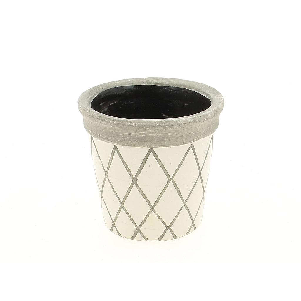 CACHE POT BLANC ET GRIS_Diam 11,5 xH11cm _19HX1014-B