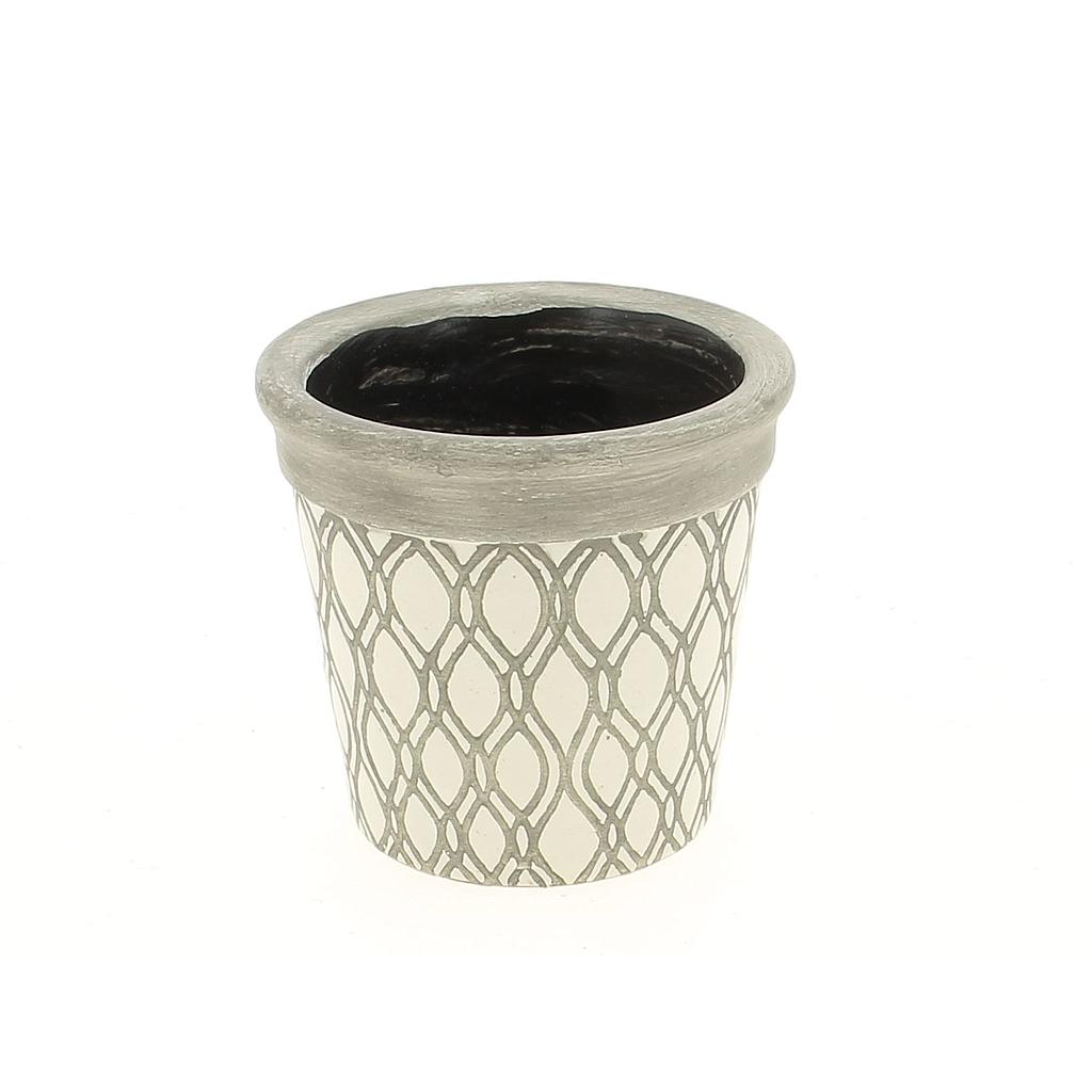 CACHE POT BLANC ET GRIS_Diam 11,5 xH11cm _19HX1018-B 