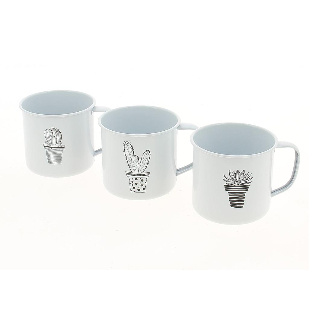 TASSE ZINC MOTIF CACTUS NOIR ET BLANC_7,5cmx H6,5cm_19NG1085