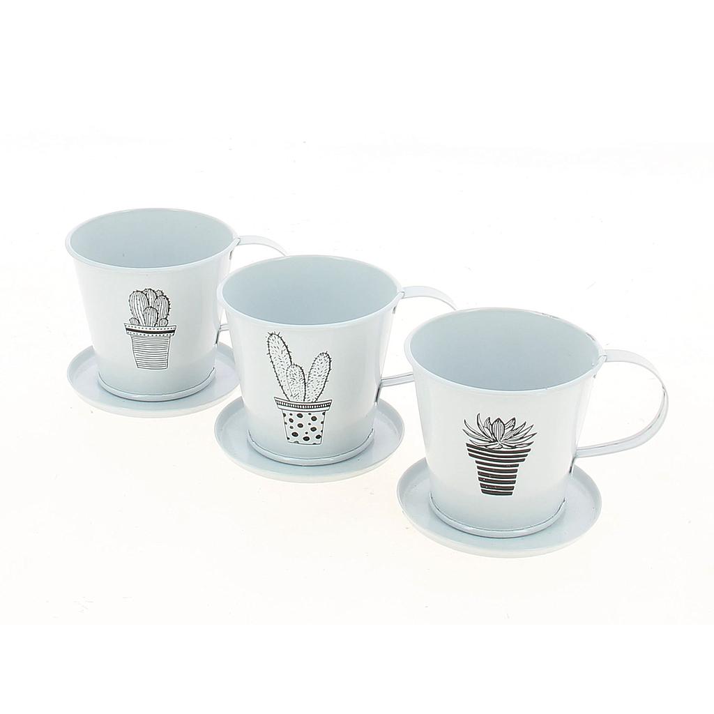 TASSE ET SOUCOUPE ZINC MOTIF CACTUS NOIR ET BLANC_7cmx H6,5cm_19NG1093