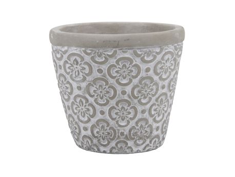 POT MOTIF FLEUR CIMENT GRIS_Diam 12cm x H11cm_347607