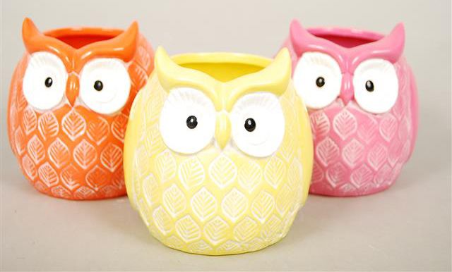 CACHE POT HIBOU_ROSE OU JAUNE OU ORANGE _ DIAM 6,5cm H10cm _C1828356