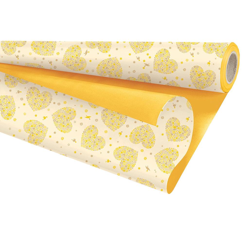 ROULEAU PAPIER BULLE_IMPRIME COEUR JAUNE_DUOMAT  0,79cm x25m_ 35 microns _350323